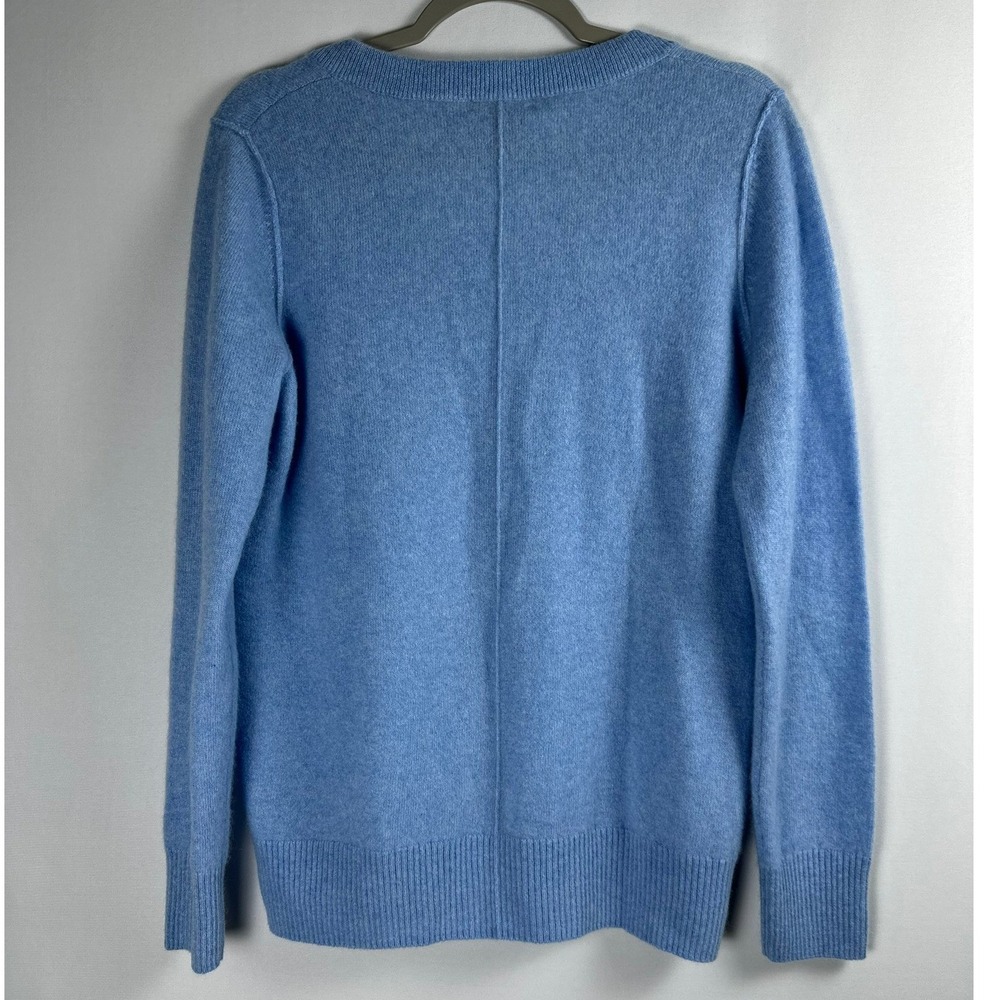 AQUA 100% Cashmere V-Neck Sweater L Blue Soft Girl Old Money Preppy Coastal - Picture 2 of 9